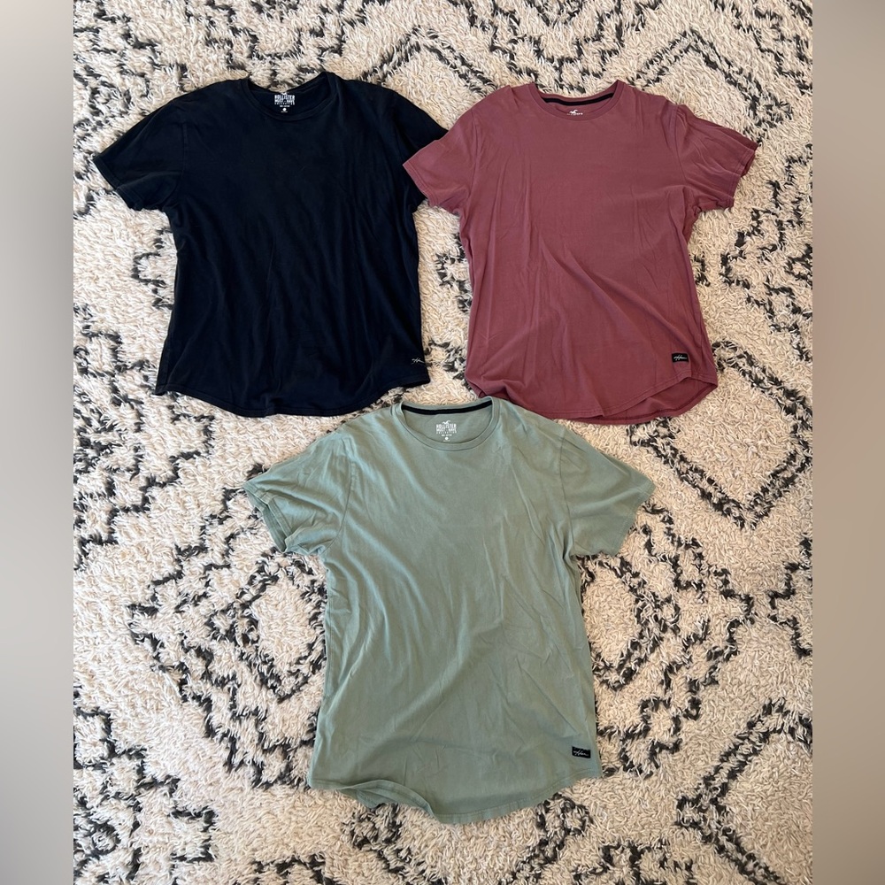 Hollister Longline Fit Men’s T-Shirt Lot of 3 Green Black Red Round Hem XL